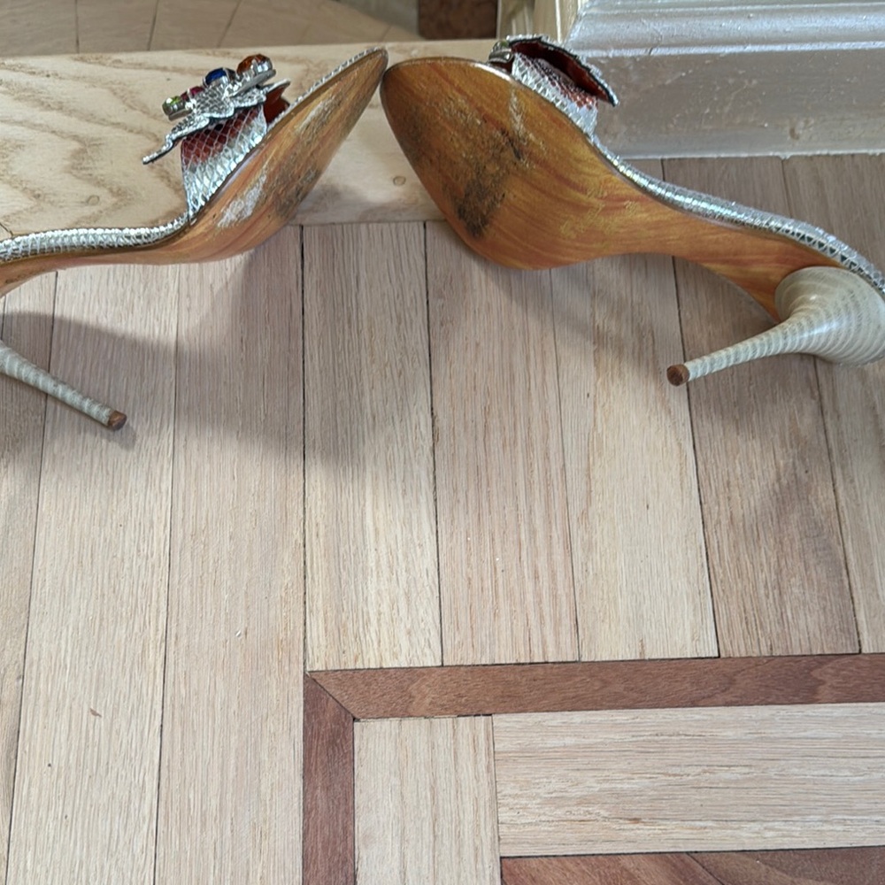 Snake Silver and Gold Mules with Gem Accents - Picture 2 of 4